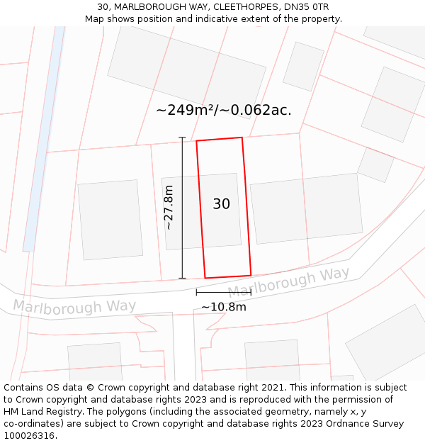 30, MARLBOROUGH WAY, CLEETHORPES, DN35 0TR: Plot and title map