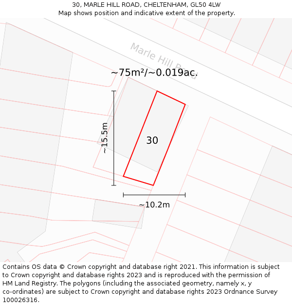 30, MARLE HILL ROAD, CHELTENHAM, GL50 4LW: Plot and title map