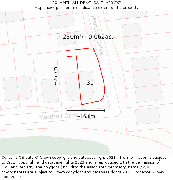 30, MARTHALL DRIVE, SALE, M33 2XP: Plot and title map