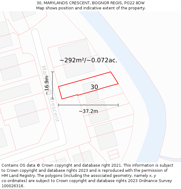 30, MARYLANDS CRESCENT, BOGNOR REGIS, PO22 8DW: Plot and title map