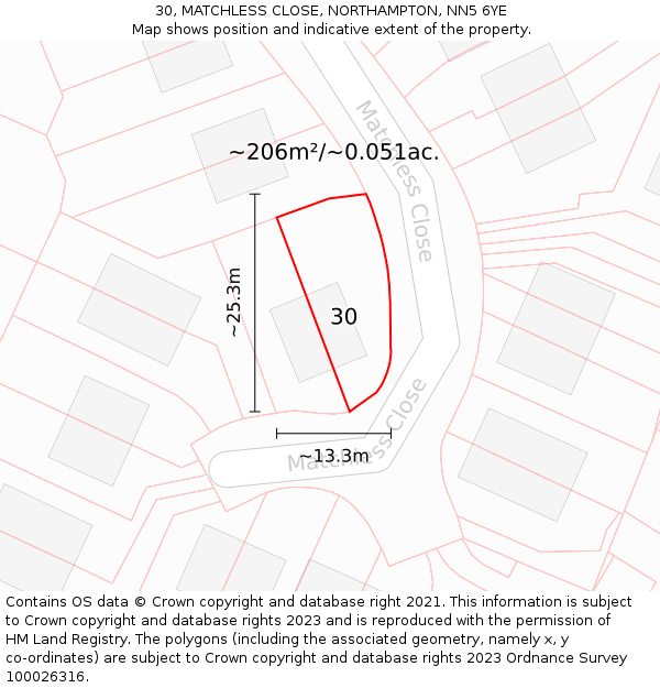 30, MATCHLESS CLOSE, NORTHAMPTON, NN5 6YE: Plot and title map
