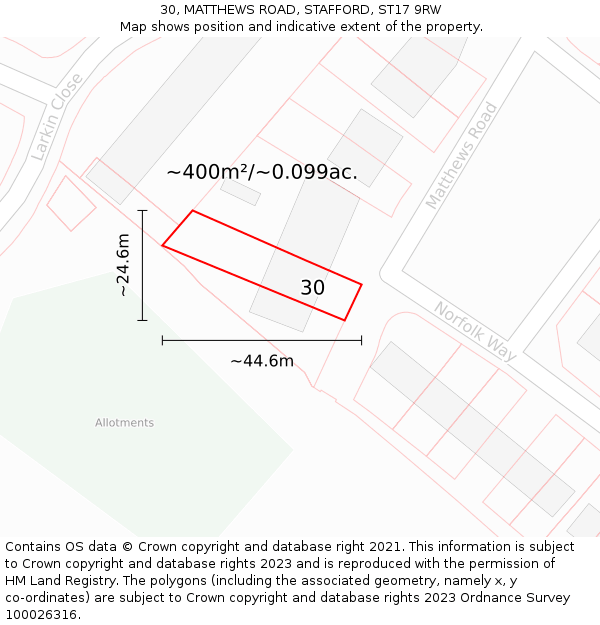 30, MATTHEWS ROAD, STAFFORD, ST17 9RW: Plot and title map