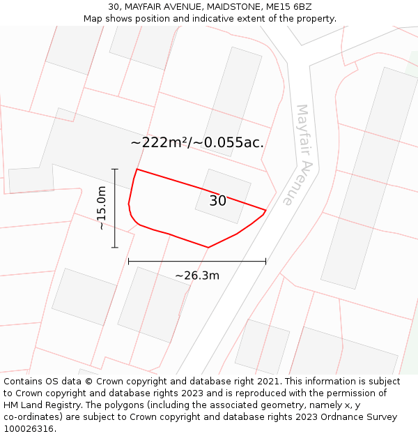 30, MAYFAIR AVENUE, MAIDSTONE, ME15 6BZ: Plot and title map