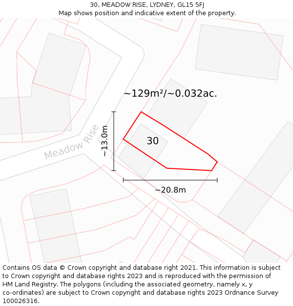 30, MEADOW RISE, LYDNEY, GL15 5FJ: Plot and title map