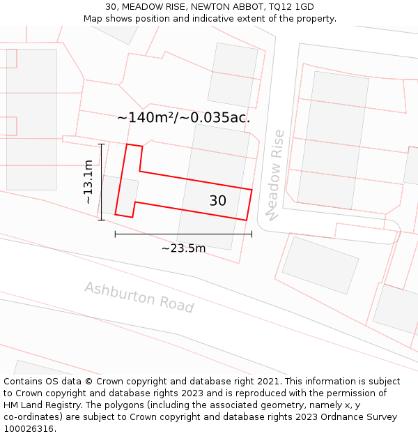 30, MEADOW RISE, NEWTON ABBOT, TQ12 1GD: Plot and title map