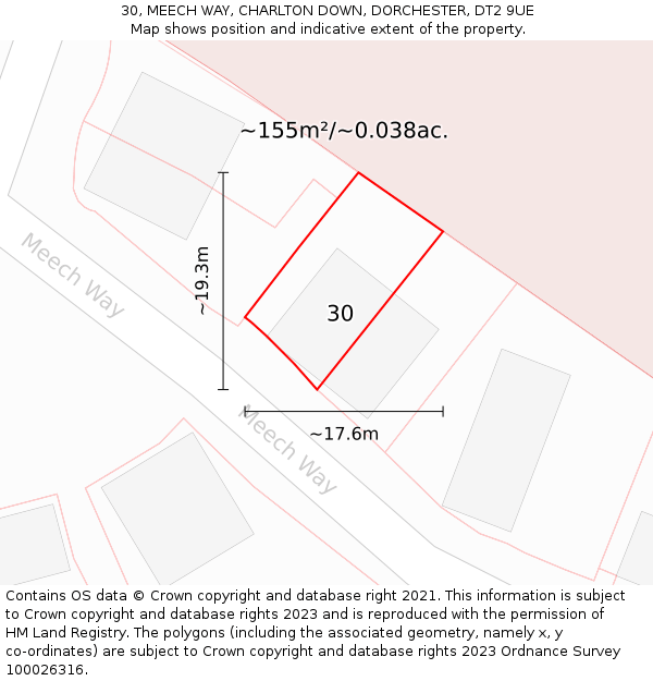 30, MEECH WAY, CHARLTON DOWN, DORCHESTER, DT2 9UE: Plot and title map