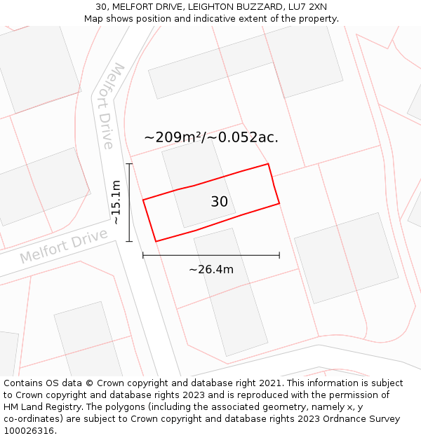 30, MELFORT DRIVE, LEIGHTON BUZZARD, LU7 2XN: Plot and title map