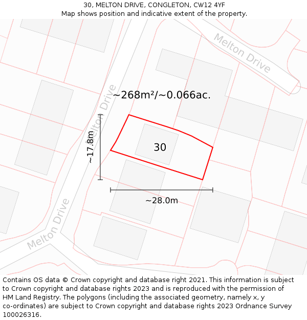 30, MELTON DRIVE, CONGLETON, CW12 4YF: Plot and title map