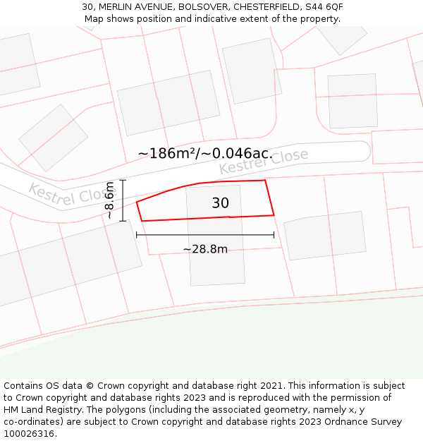 30, MERLIN AVENUE, BOLSOVER, CHESTERFIELD, S44 6QF: Plot and title map