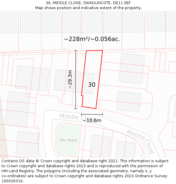 30, MIDDLE CLOSE, SWADLINCOTE, DE11 0EF: Plot and title map