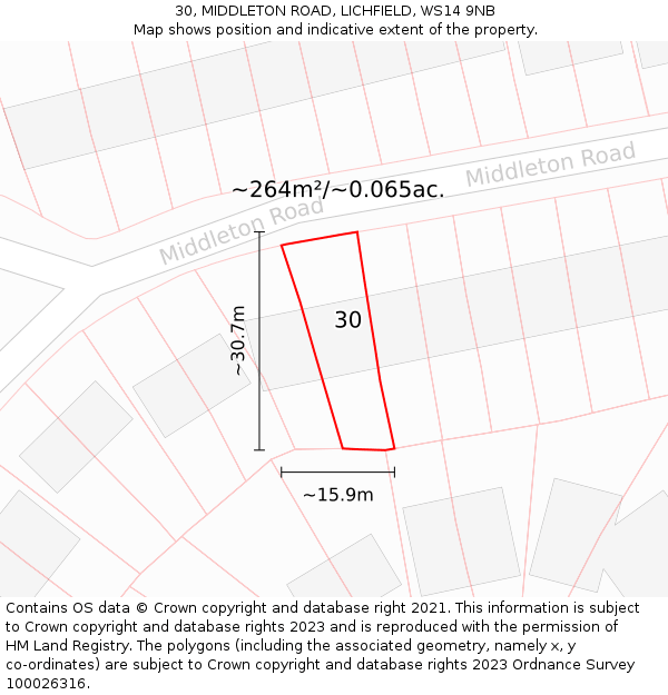 30, MIDDLETON ROAD, LICHFIELD, WS14 9NB: Plot and title map