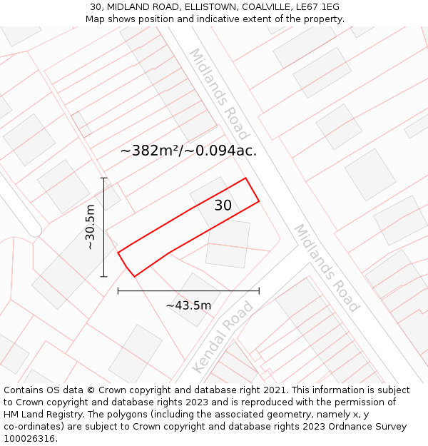 30, MIDLAND ROAD, ELLISTOWN, COALVILLE, LE67 1EG: Plot and title map