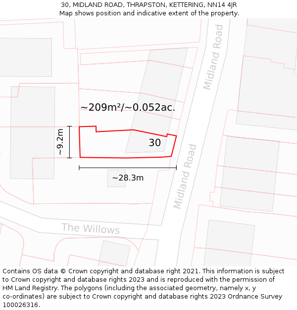 30, MIDLAND ROAD, THRAPSTON, KETTERING, NN14 4JR: Plot and title map