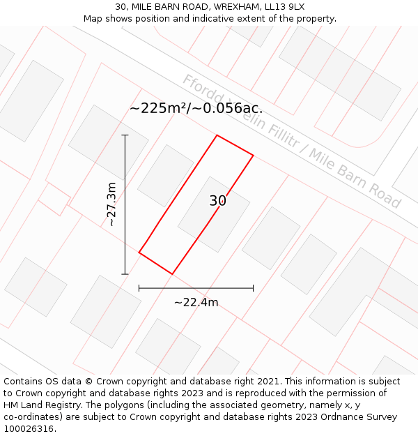 30, MILE BARN ROAD, WREXHAM, LL13 9LX: Plot and title map