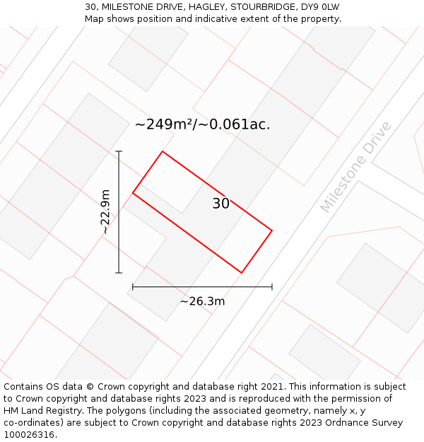 30, MILESTONE DRIVE, HAGLEY, STOURBRIDGE, DY9 0LW: Plot and title map