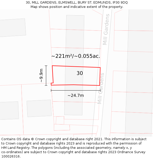 30, MILL GARDENS, ELMSWELL, BURY ST. EDMUNDS, IP30 9DQ: Plot and title map