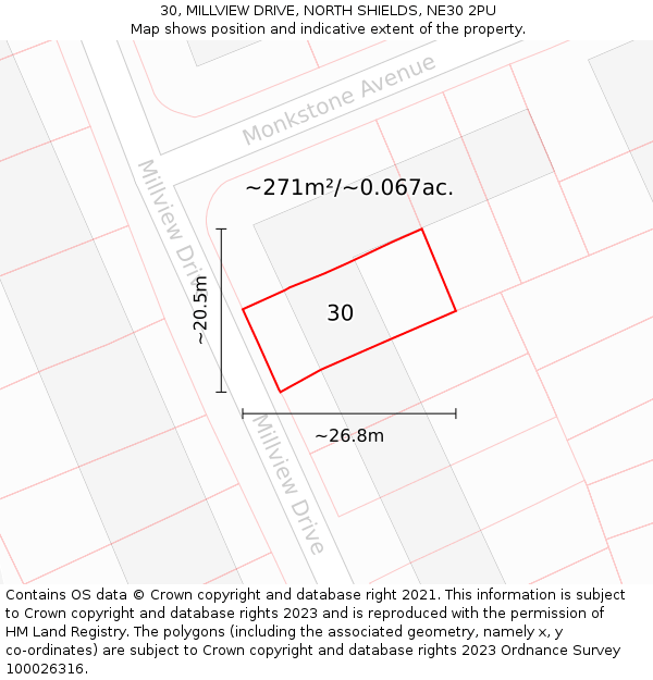 30, MILLVIEW DRIVE, NORTH SHIELDS, NE30 2PU: Plot and title map