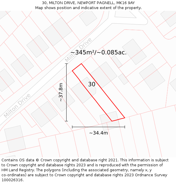 30, MILTON DRIVE, NEWPORT PAGNELL, MK16 9AY: Plot and title map