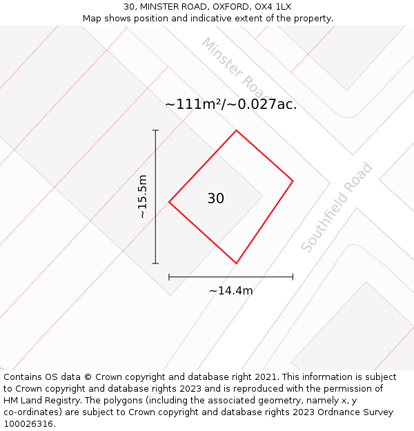 30, MINSTER ROAD, OXFORD, OX4 1LX: Plot and title map