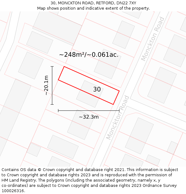 30, MONCKTON ROAD, RETFORD, DN22 7XY: Plot and title map