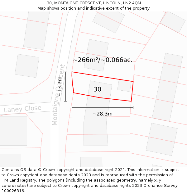 30, MONTAIGNE CRESCENT, LINCOLN, LN2 4QN: Plot and title map