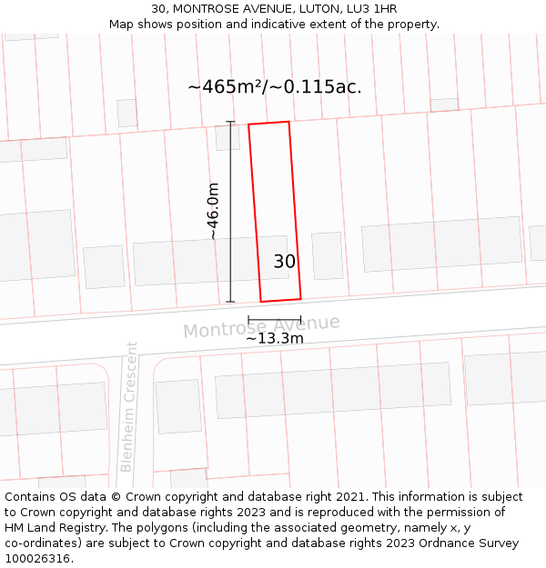 30, MONTROSE AVENUE, LUTON, LU3 1HR: Plot and title map