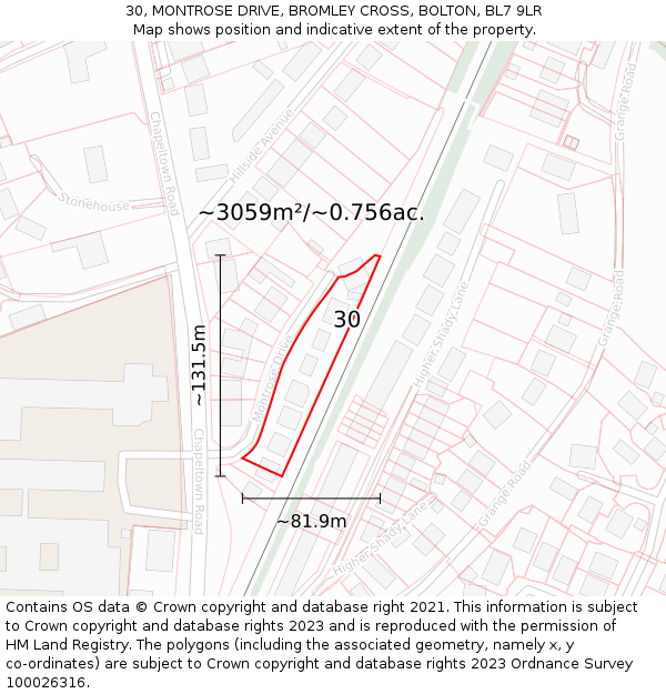 30, MONTROSE DRIVE, BROMLEY CROSS, BOLTON, BL7 9LR: Plot and title map