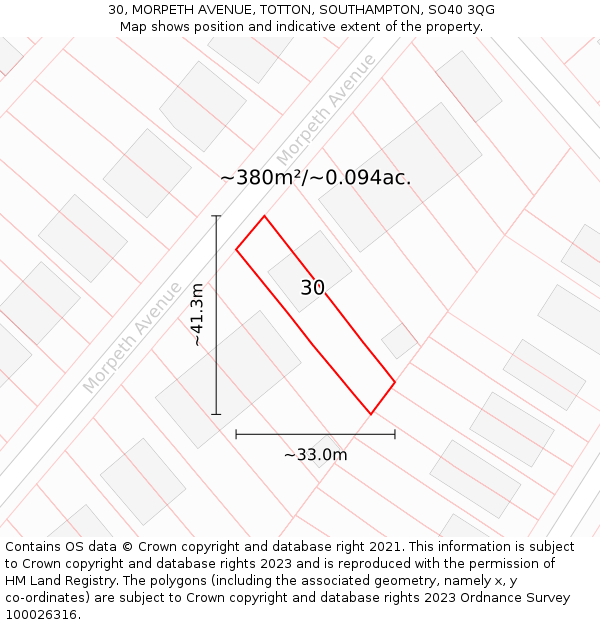 30, MORPETH AVENUE, TOTTON, SOUTHAMPTON, SO40 3QG: Plot and title map