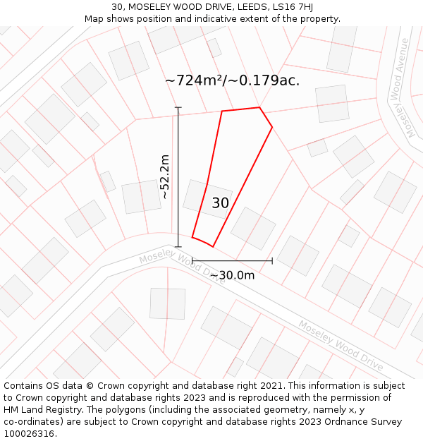 30, MOSELEY WOOD DRIVE, LEEDS, LS16 7HJ: Plot and title map