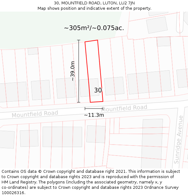 30, MOUNTFIELD ROAD, LUTON, LU2 7JN: Plot and title map