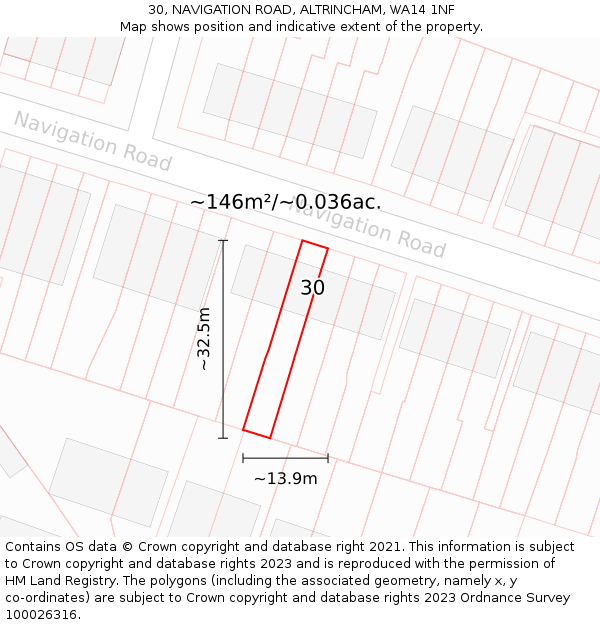 30, NAVIGATION ROAD, ALTRINCHAM, WA14 1NF: Plot and title map