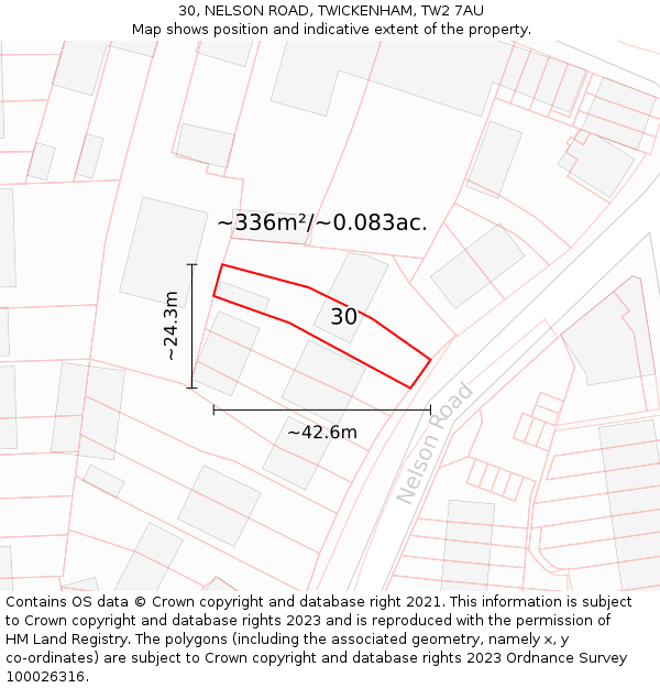 30, NELSON ROAD, TWICKENHAM, TW2 7AU: Plot and title map