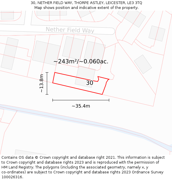 30, NETHER FIELD WAY, THORPE ASTLEY, LEICESTER, LE3 3TQ: Plot and title map