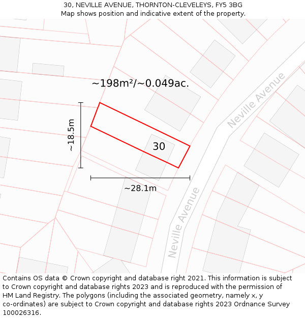 30, NEVILLE AVENUE, THORNTON-CLEVELEYS, FY5 3BG: Plot and title map