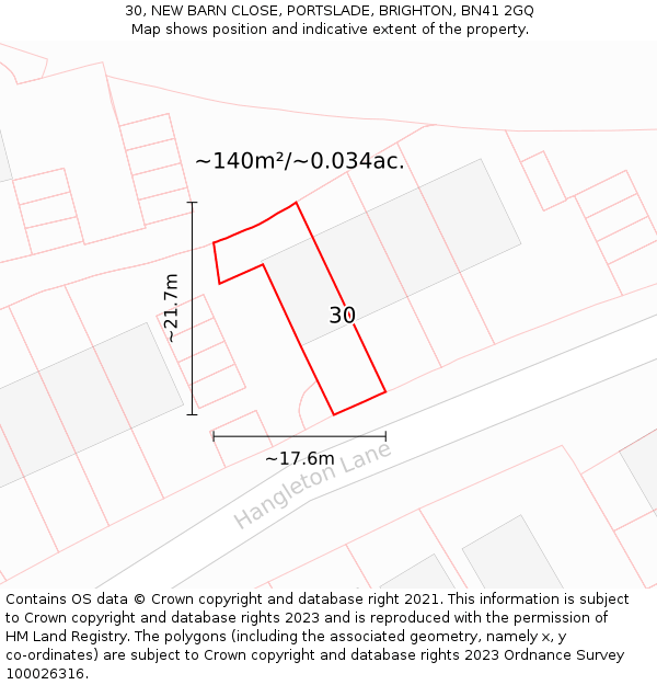30, NEW BARN CLOSE, PORTSLADE, BRIGHTON, BN41 2GQ: Plot and title map
