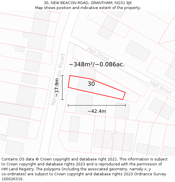 30, NEW BEACON ROAD, GRANTHAM, NG31 9JX: Plot and title map