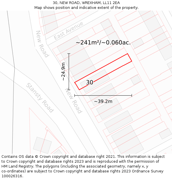 30, NEW ROAD, WREXHAM, LL11 2EA: Plot and title map