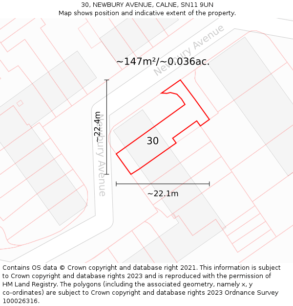 30, NEWBURY AVENUE, CALNE, SN11 9UN: Plot and title map