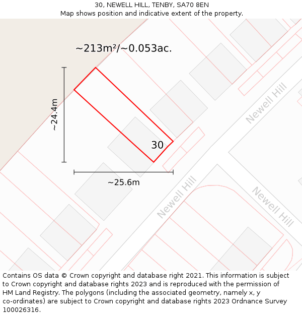 30, NEWELL HILL, TENBY, SA70 8EN: Plot and title map