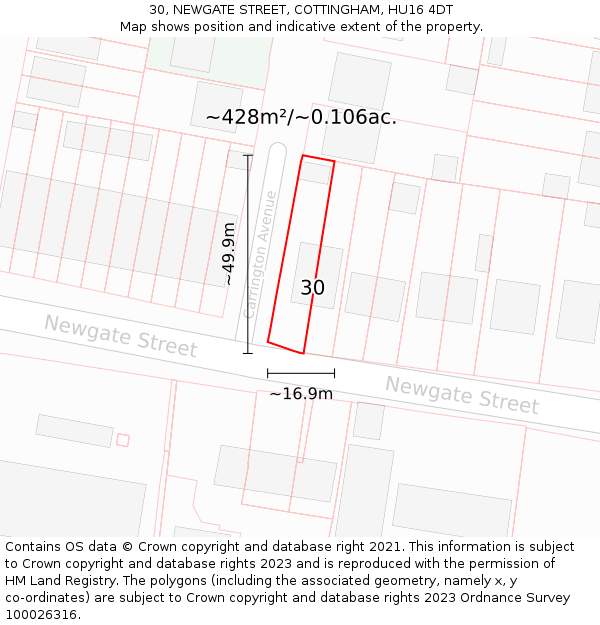 30, NEWGATE STREET, COTTINGHAM, HU16 4DT: Plot and title map