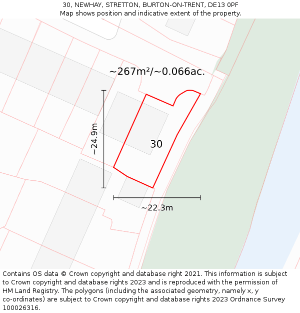 30, NEWHAY, STRETTON, BURTON-ON-TRENT, DE13 0PF: Plot and title map