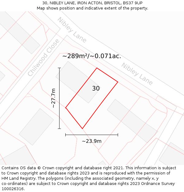 30, NIBLEY LANE, IRON ACTON, BRISTOL, BS37 9UP: Plot and title map