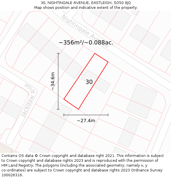 30, NIGHTINGALE AVENUE, EASTLEIGH, SO50 9JQ: Plot and title map