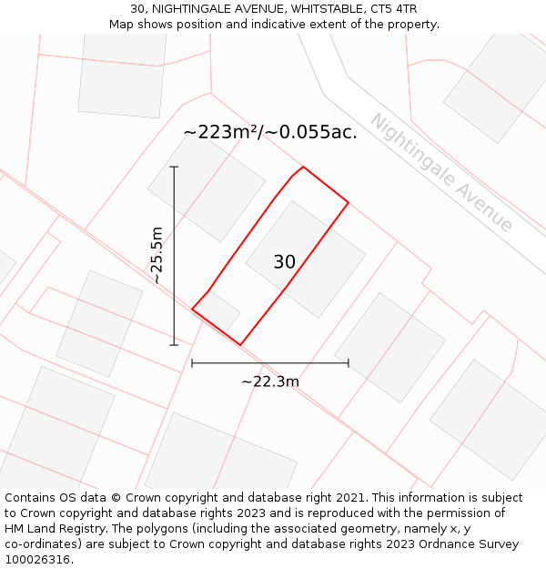 30, NIGHTINGALE AVENUE, WHITSTABLE, CT5 4TR: Plot and title map