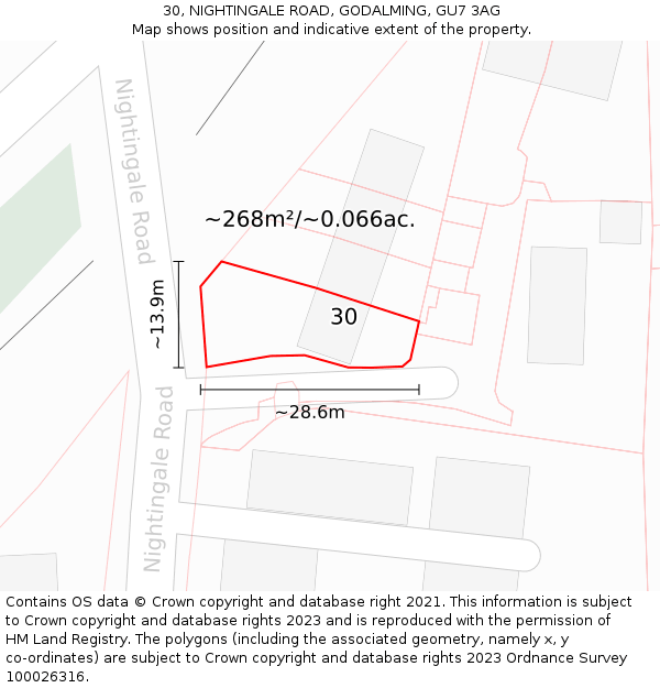 30, NIGHTINGALE ROAD, GODALMING, GU7 3AG: Plot and title map