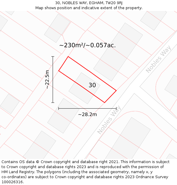 30, NOBLES WAY, EGHAM, TW20 9RJ: Plot and title map