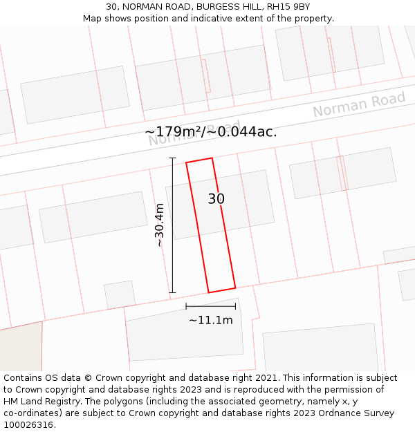 30, NORMAN ROAD, BURGESS HILL, RH15 9BY: Plot and title map
