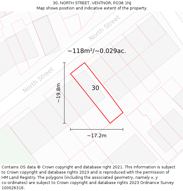 30, NORTH STREET, VENTNOR, PO38 1NJ: Plot and title map