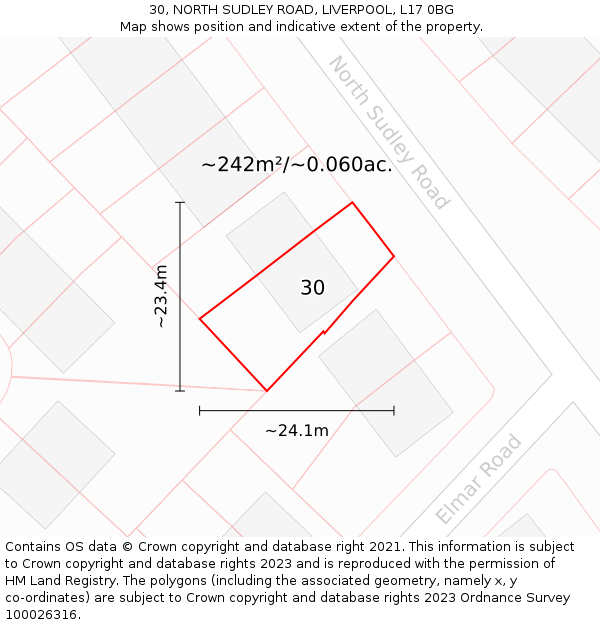 30, NORTH SUDLEY ROAD, LIVERPOOL, L17 0BG: Plot and title map