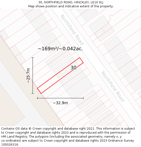 30, NORTHFIELD ROAD, HINCKLEY, LE10 0LJ: Plot and title map